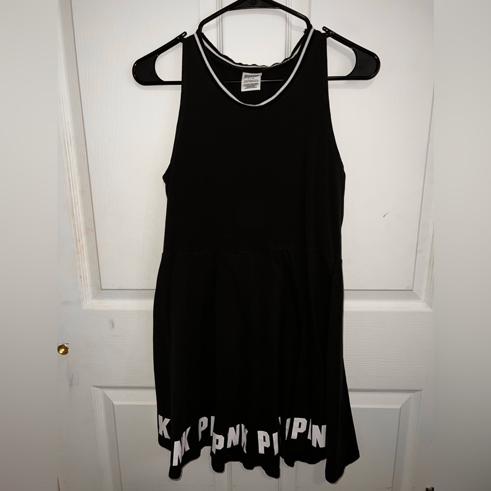 Victoria’s Secret PINK Sporty Tennis Tank Skater Dress Black w/ White L Cotton